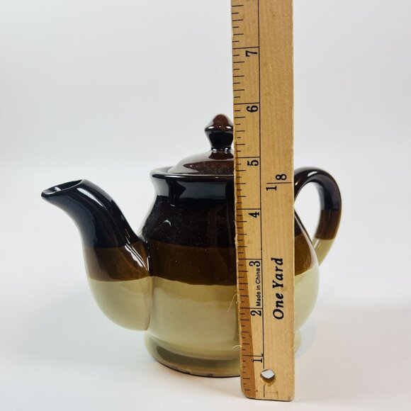 Vintage Brown Beige Ceramic Teapot With Lid Adorned Relic Farmhouse Decor - Picture 5 of 6